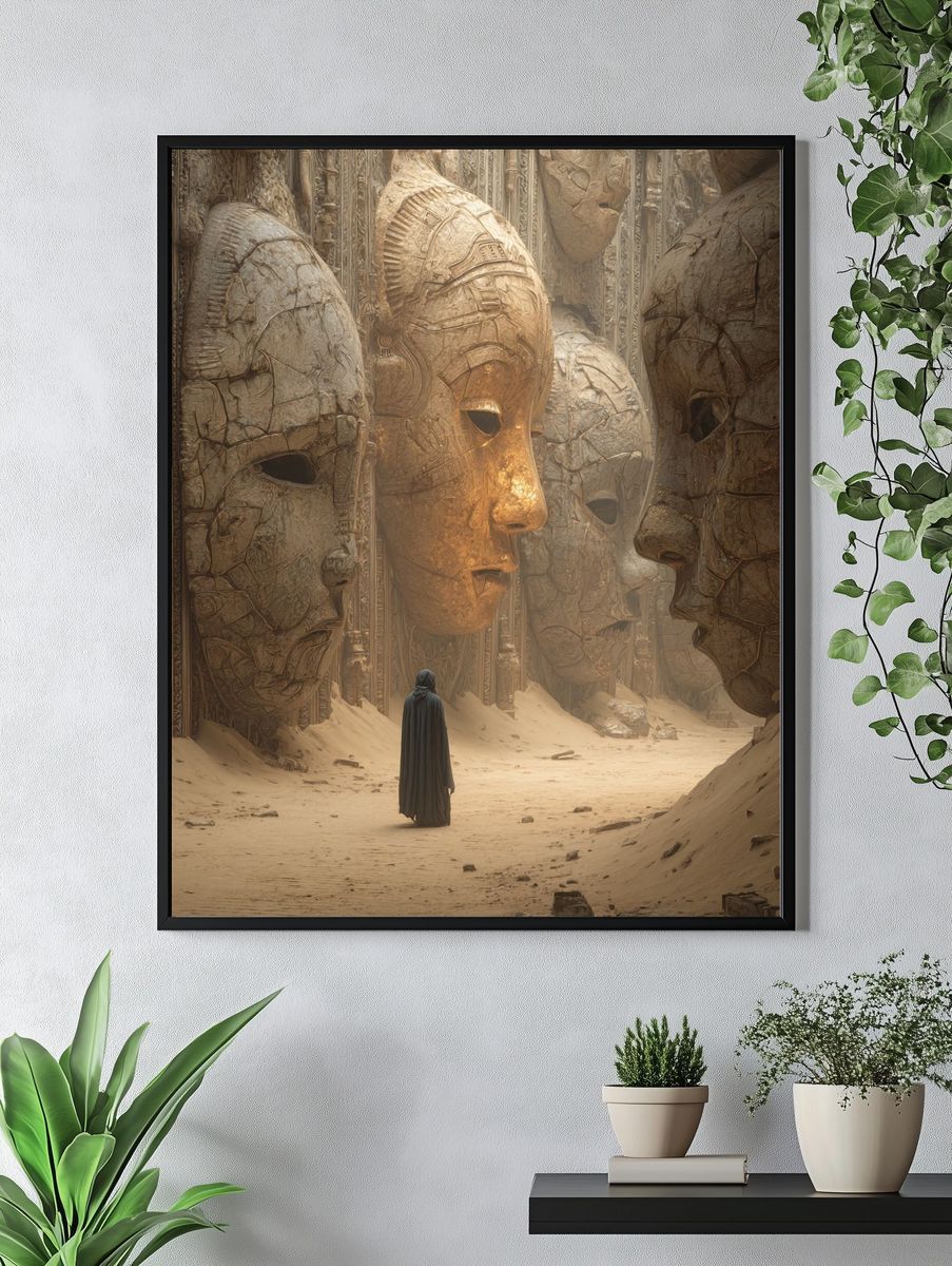 Ancient Faces — Surrealism Print. — room view 4