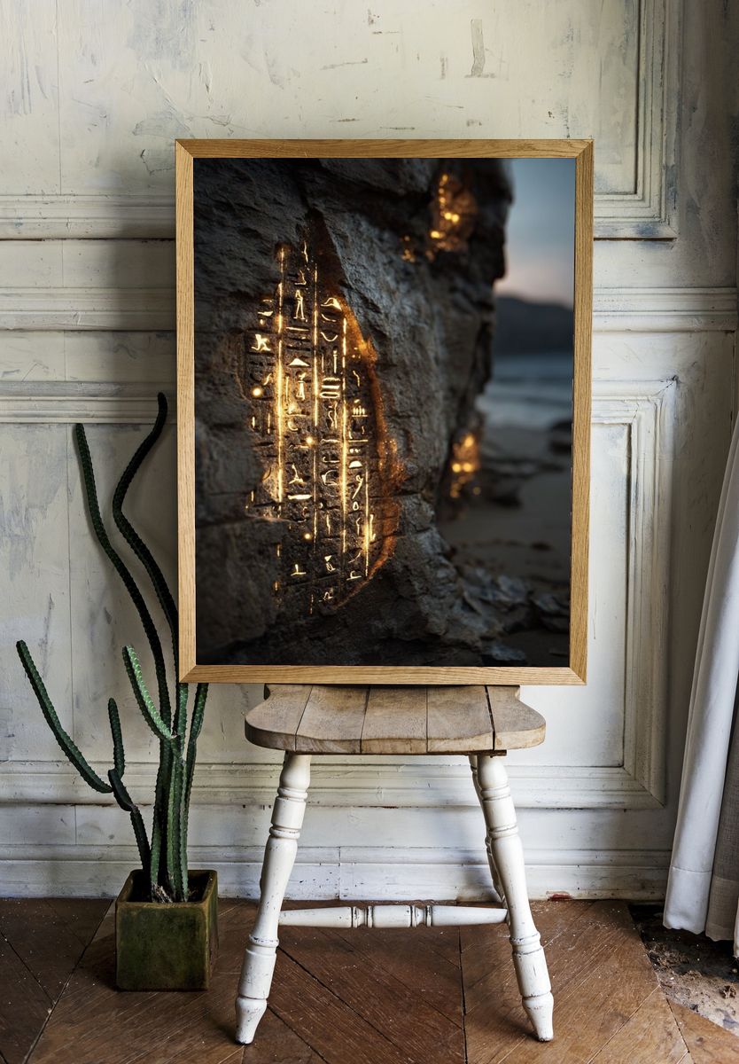 Ancient Hieroglyphs on Rock — Fine Art Print. — room view 1