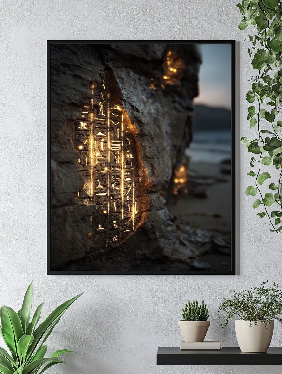 Ancient Hieroglyphs on Rock — Fine Art Print. — room view 4