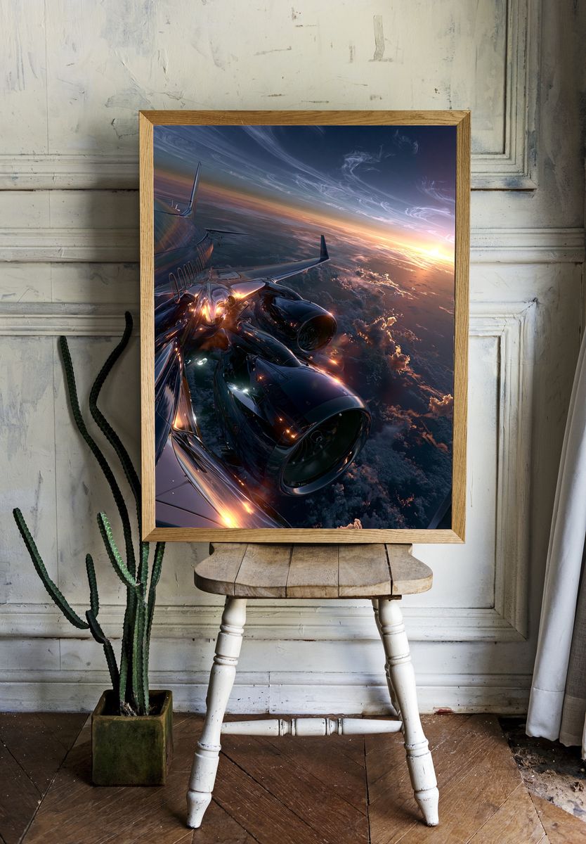 Airplane Above Clouds Sunset Poster. — room view 1