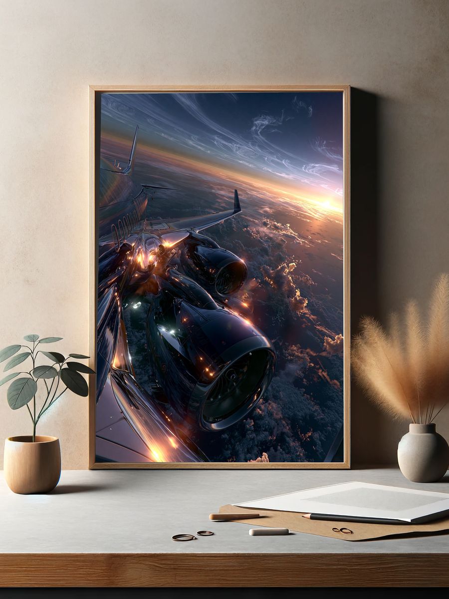 Airplane Above Clouds Sunset Poster. — room view 2