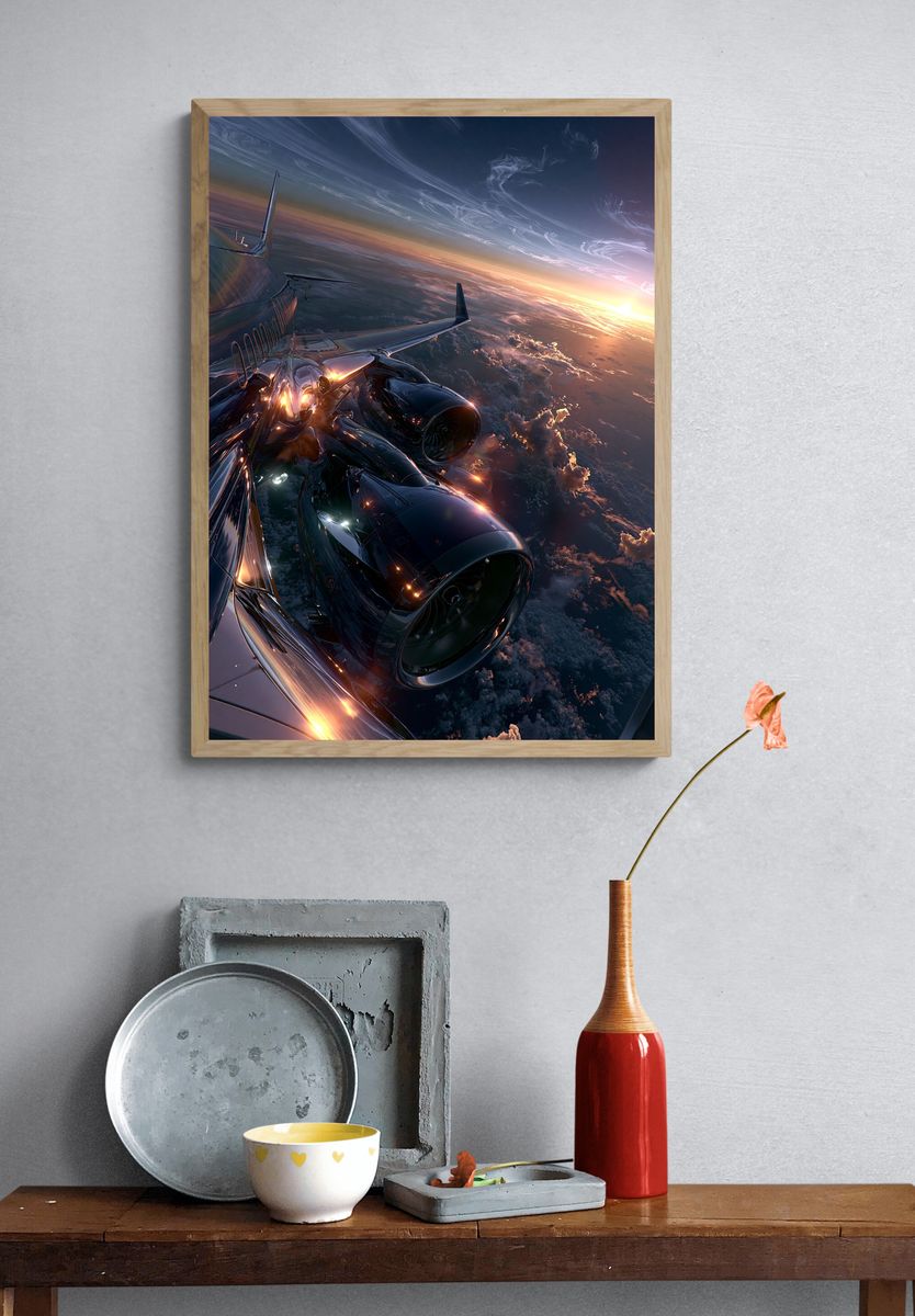 Airplane Above Clouds Sunset Poster. — room view 3