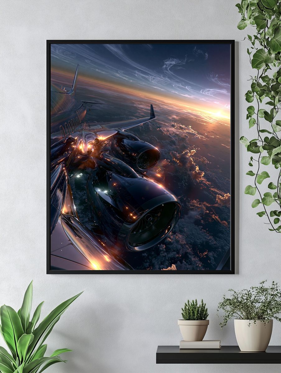 Airplane Above Clouds Sunset Poster. — room view 4
