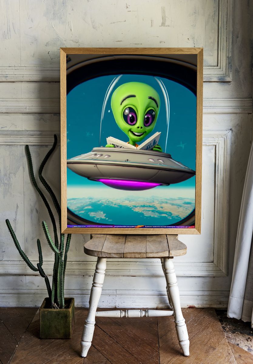 Cute Alien UFO Poster. — room view 1