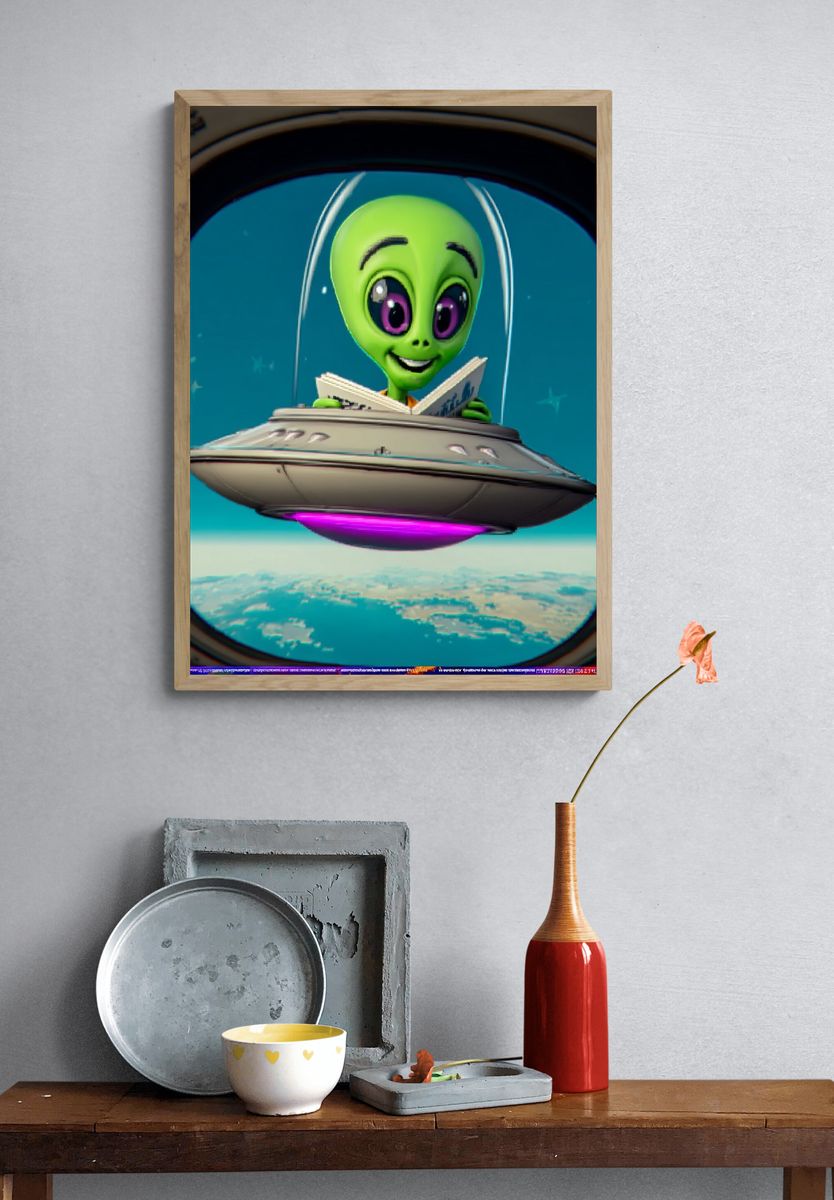 Cute Alien UFO Poster. — room view 3