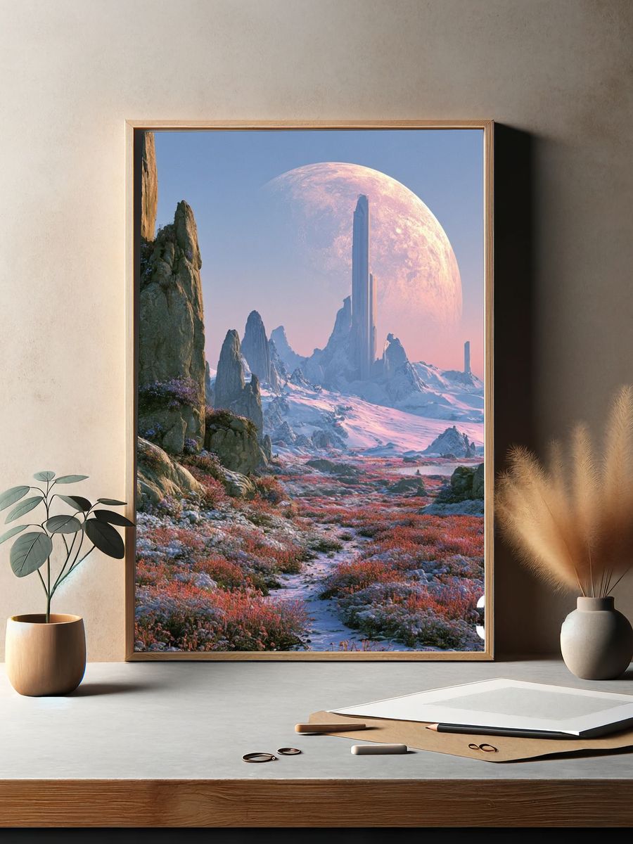 Alien Moon Landscape Illustration Poster. — room view 2