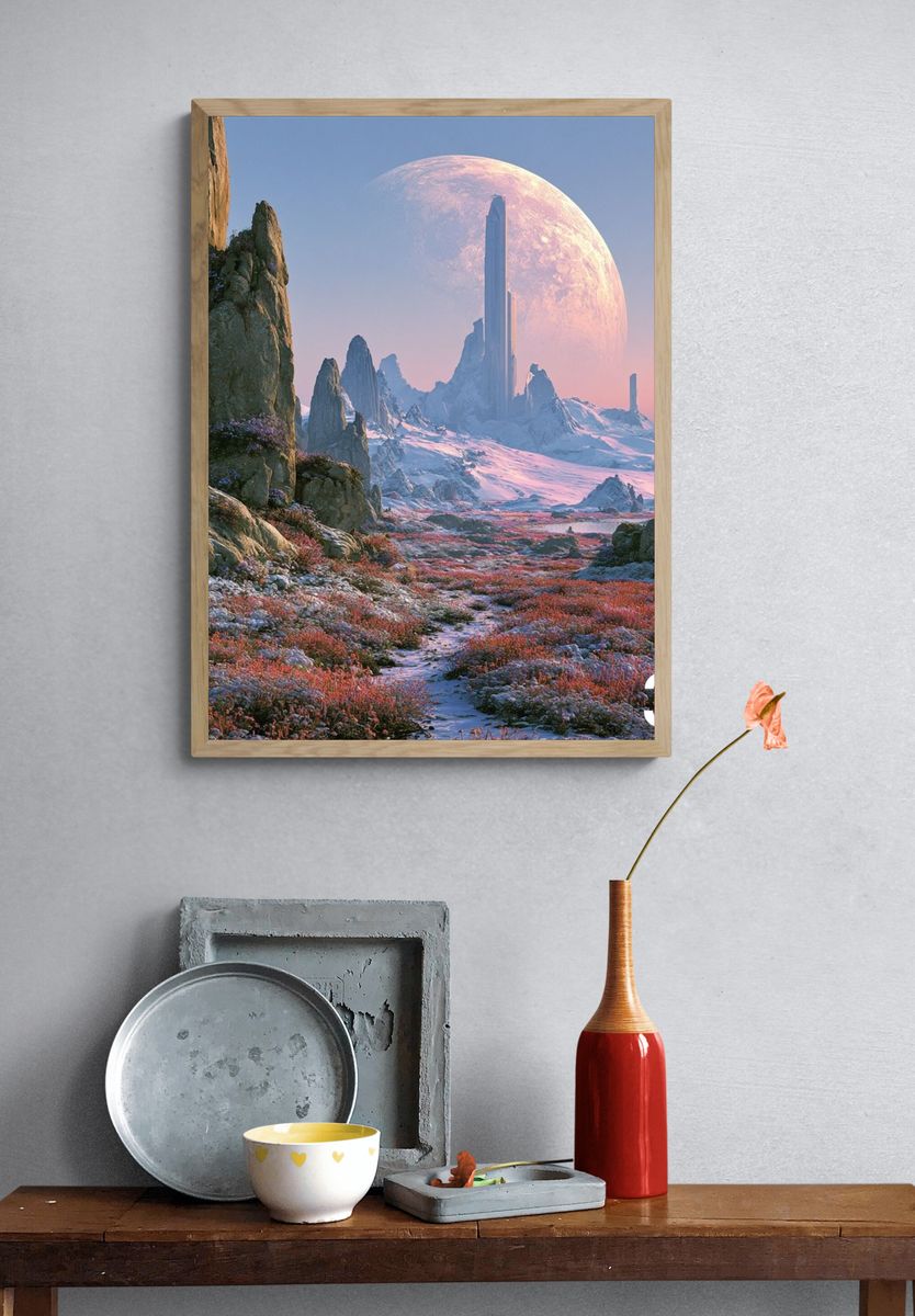 Alien Moon Landscape Illustration Poster. — room view 3