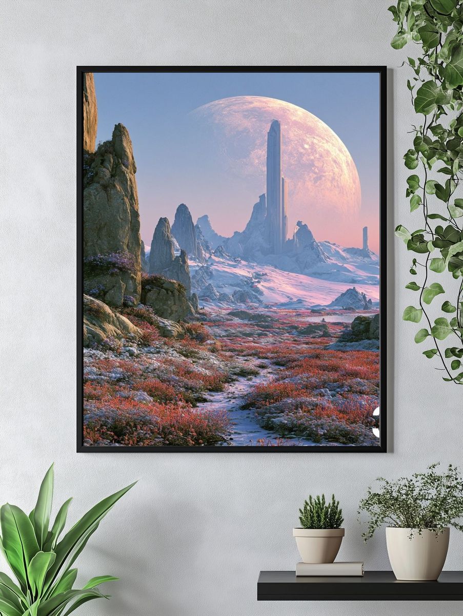 Alien Moon Landscape Illustration Poster. — room view 4