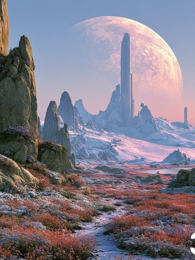 Alien Moon Landscape Illustration Poster. poster print