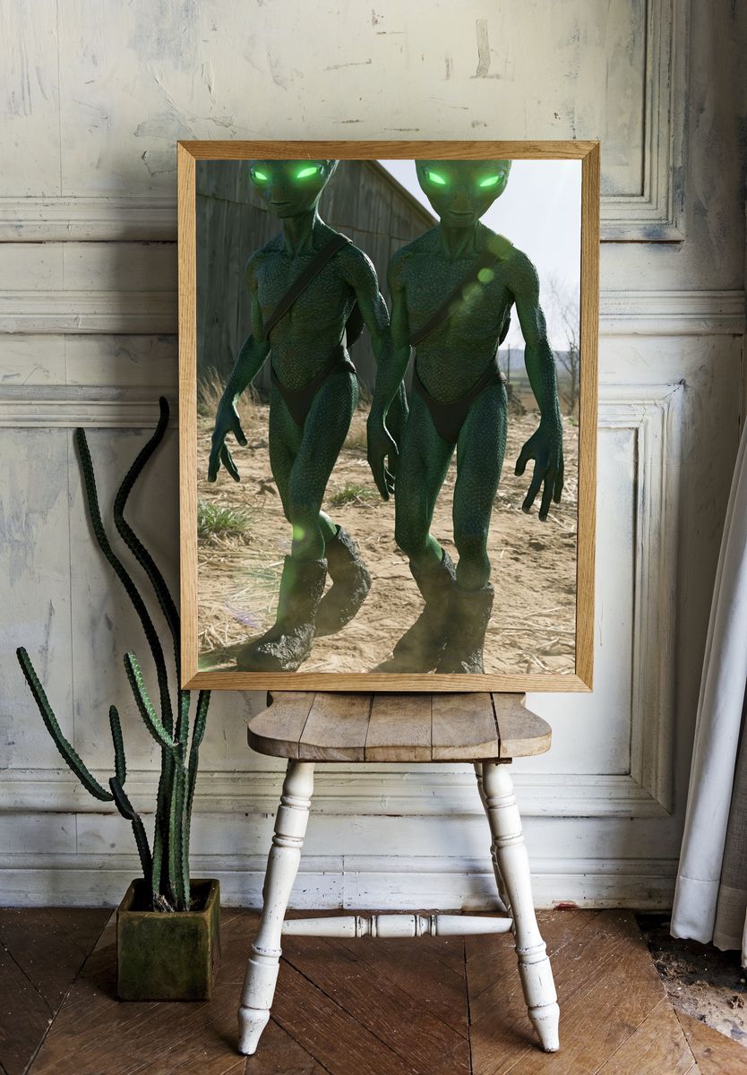 Alien Twins Sci-Fi Poster. — room view 1