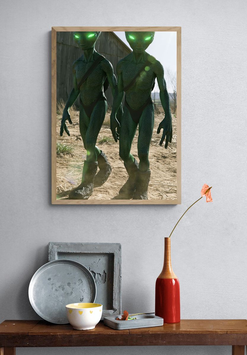 Alien Twins Sci-Fi Poster. — room view 3