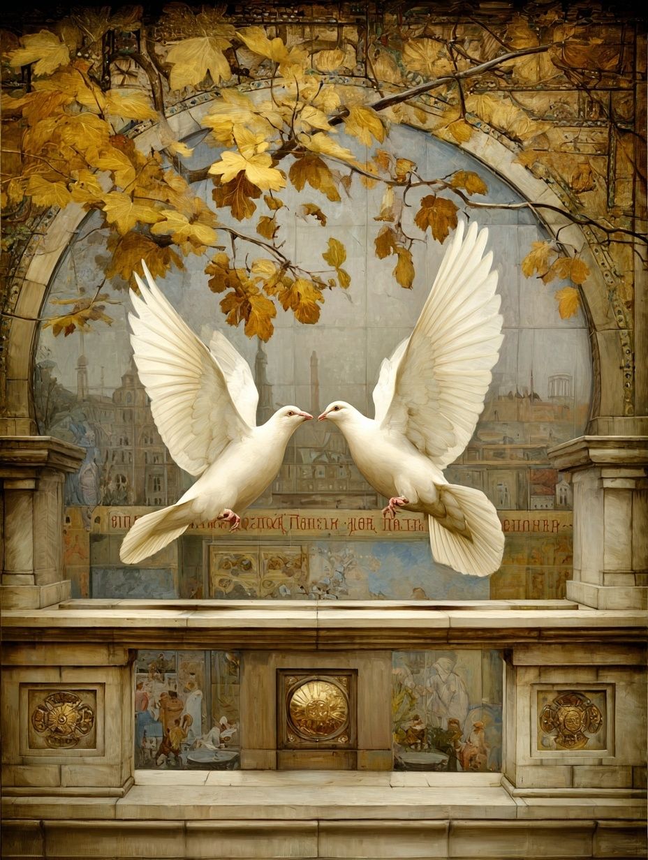 Doves in Autumn Arch Poster. poster — animals art