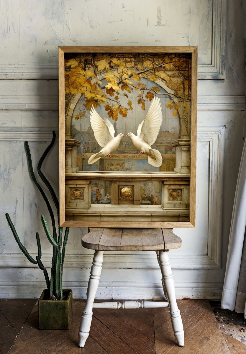 Doves in Autumn Arch Poster. — room view 1