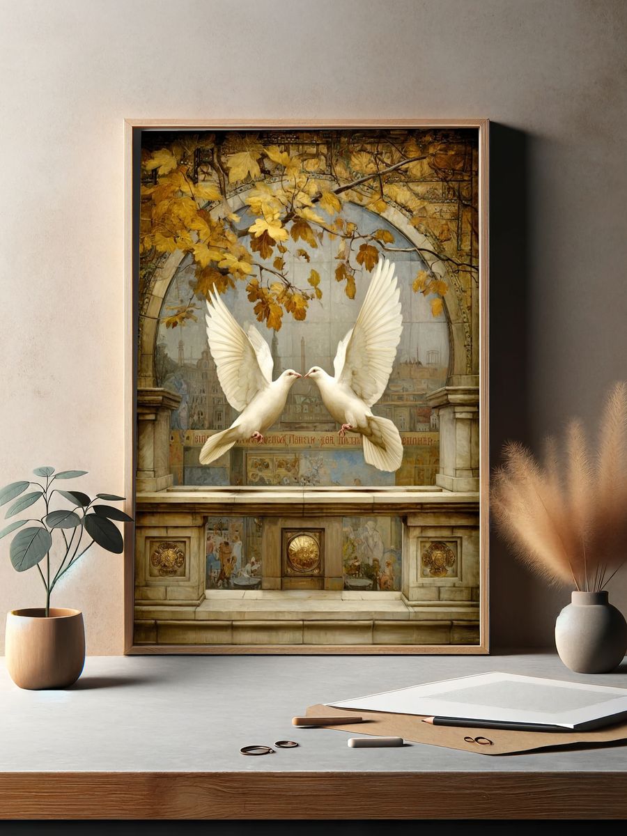 Doves in Autumn Arch Poster. — room view 2