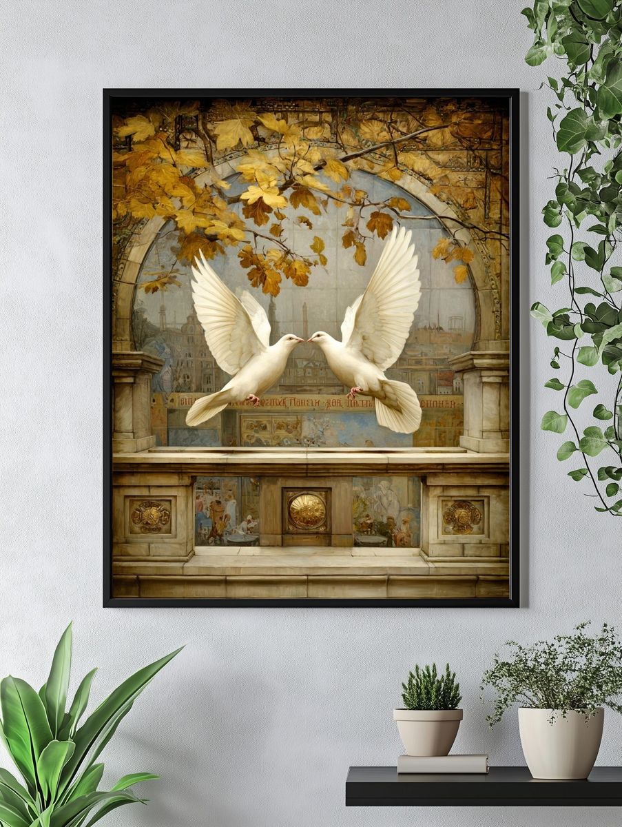 Doves in Autumn Arch Poster. — room view 4
