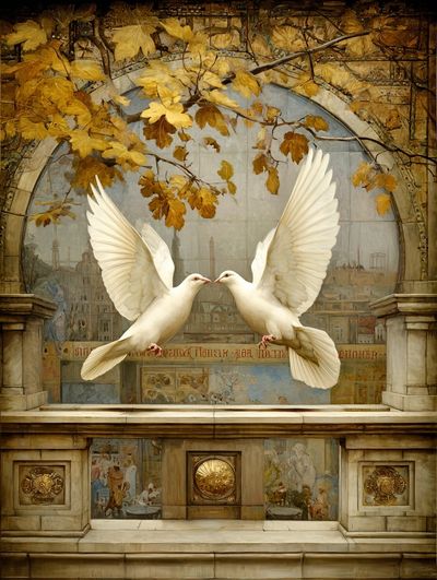 Doves in Autumn Arch Poster. poster