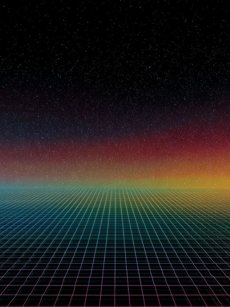 Neon Grid Horizon Poster. poster — abstract art