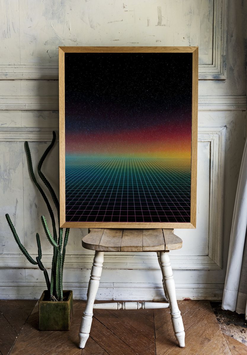 Neon Grid Horizon Poster. — room view 1