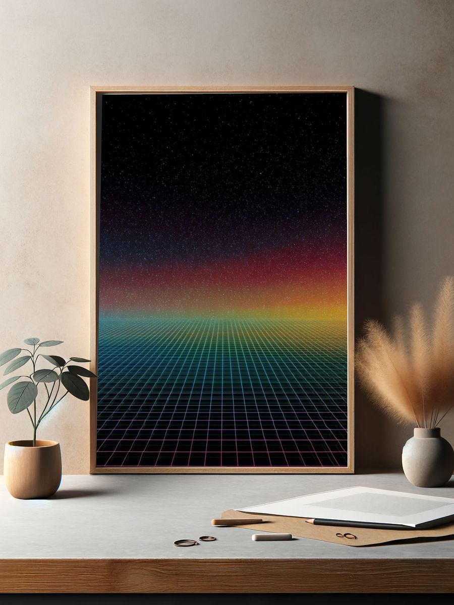 Neon Grid Horizon Poster. — room view 2