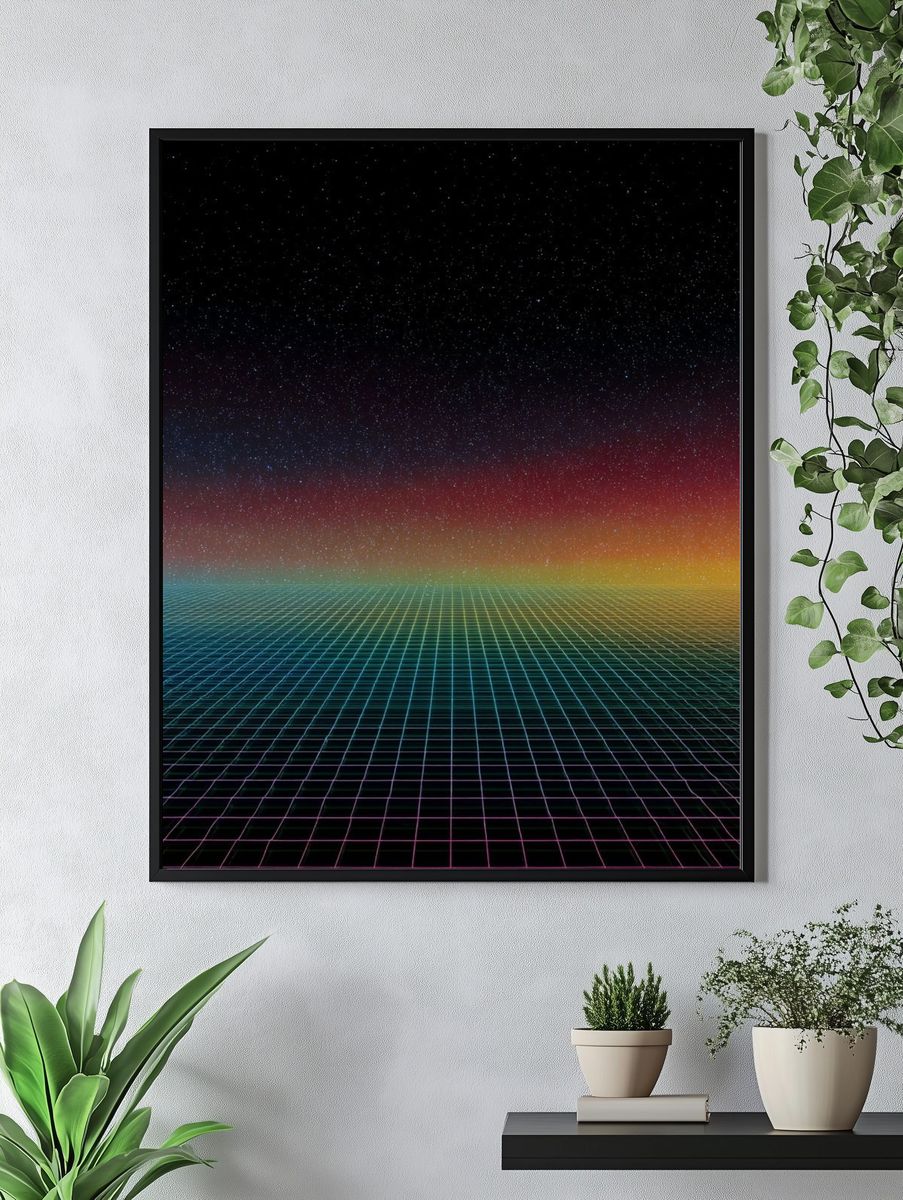 Neon Grid Horizon Poster. — room view 4