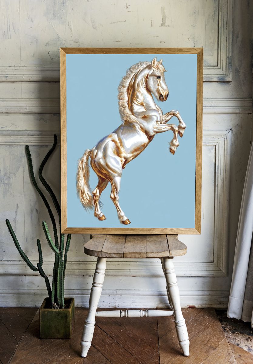 Rearing White Horse Illustration Poster. — room view 1