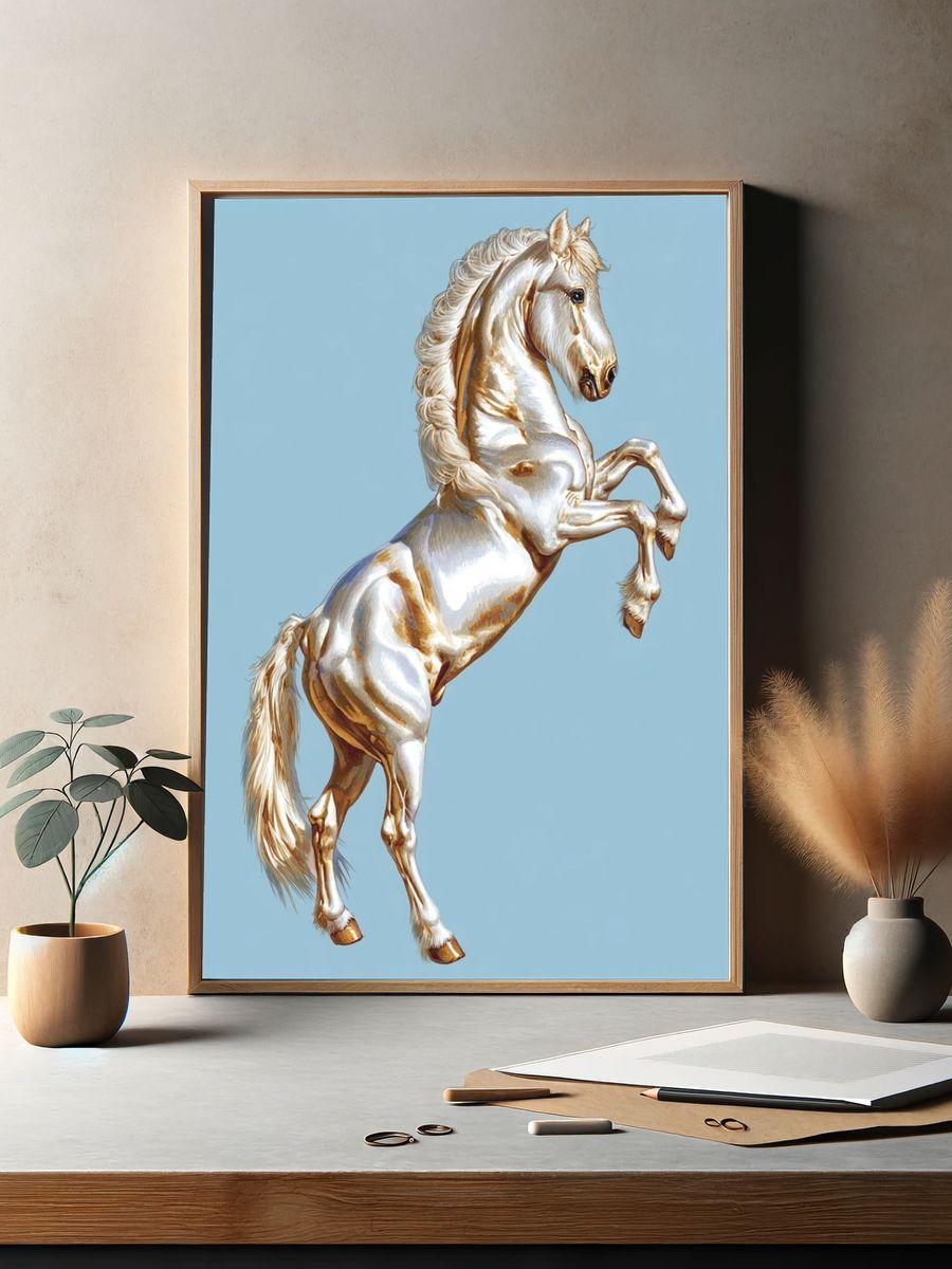 Rearing White Horse Illustration Poster. — room view 2