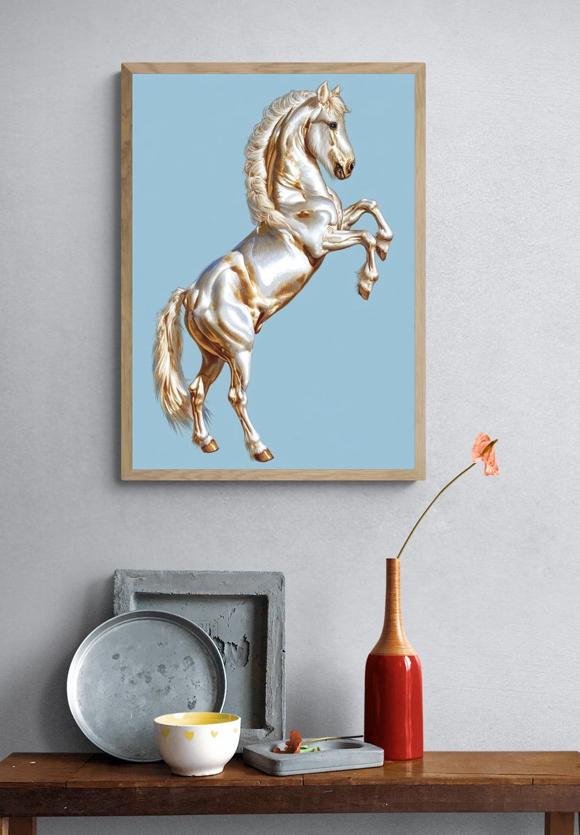 Rearing White Horse Illustration Poster. — room view 3