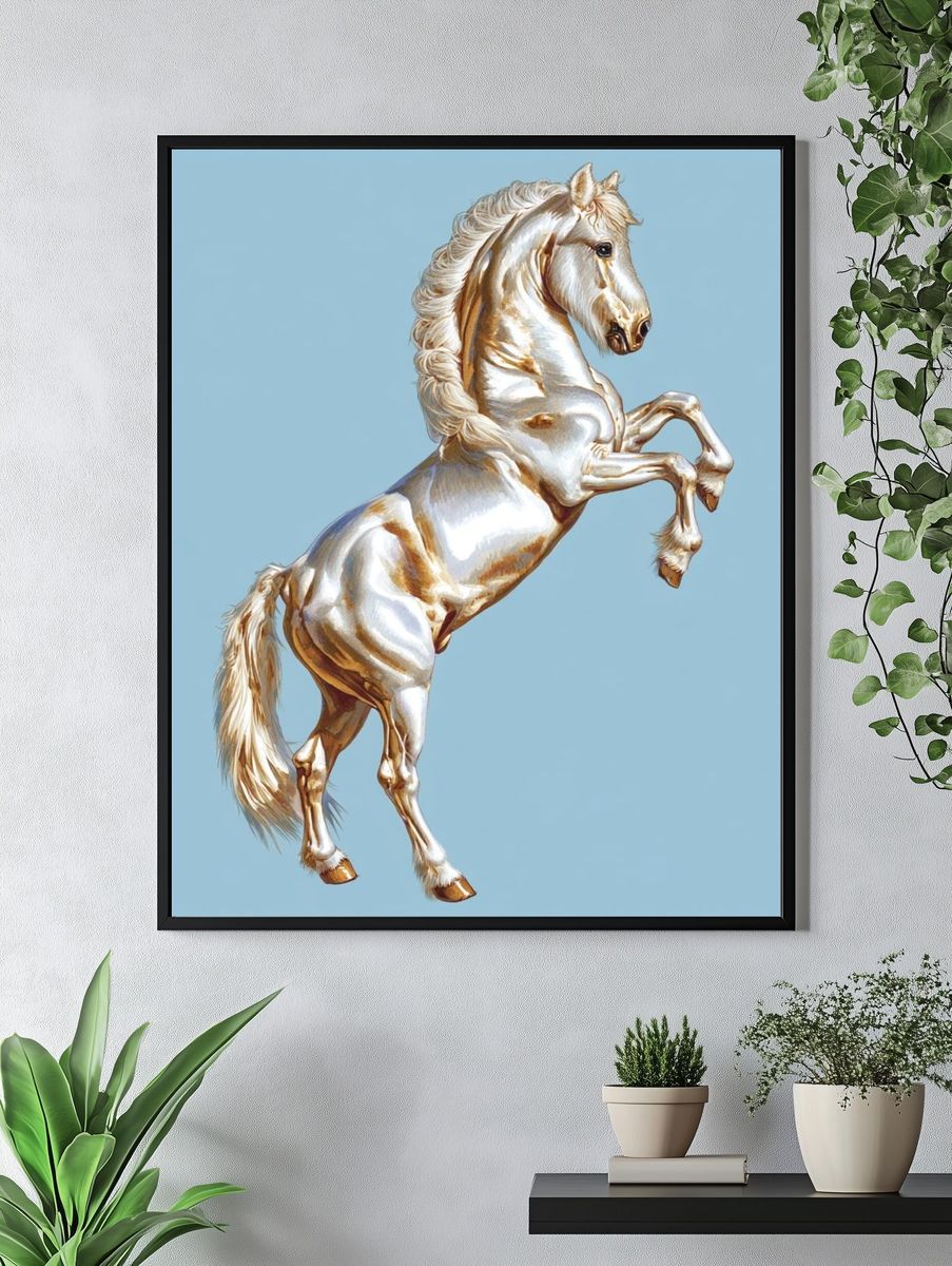 Rearing White Horse Illustration Poster. — room view 4