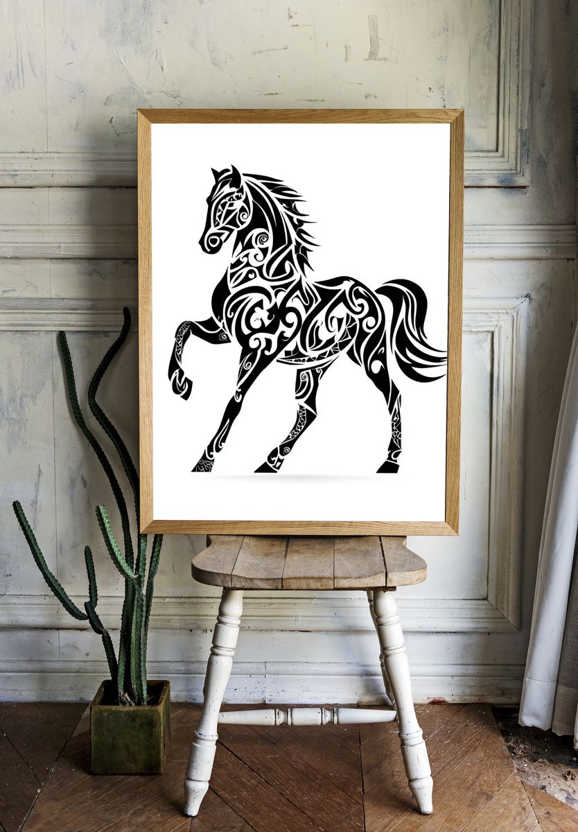 Tribal Horse Silhouette Print. — room view 1