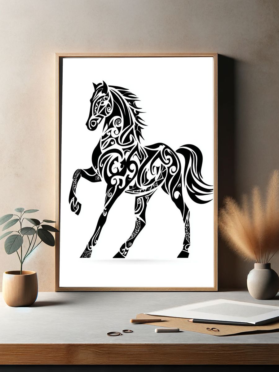 Tribal Horse Silhouette Print. — room view 2