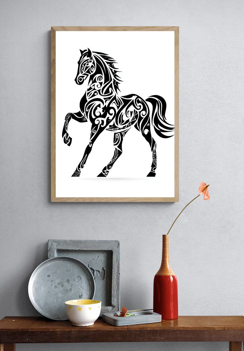 Tribal Horse Silhouette Print. — room view 3