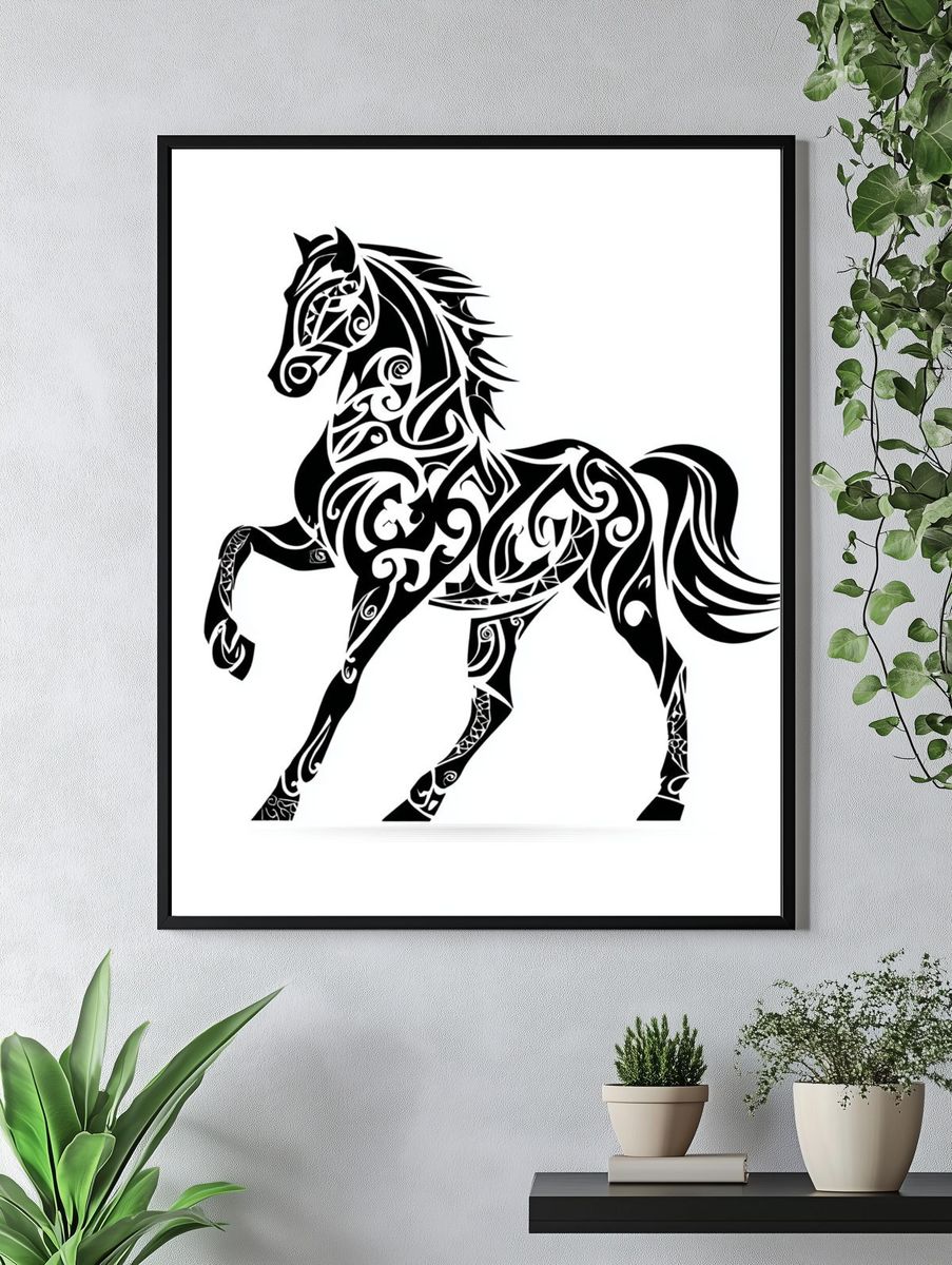 Tribal Horse Silhouette Print. — room view 4