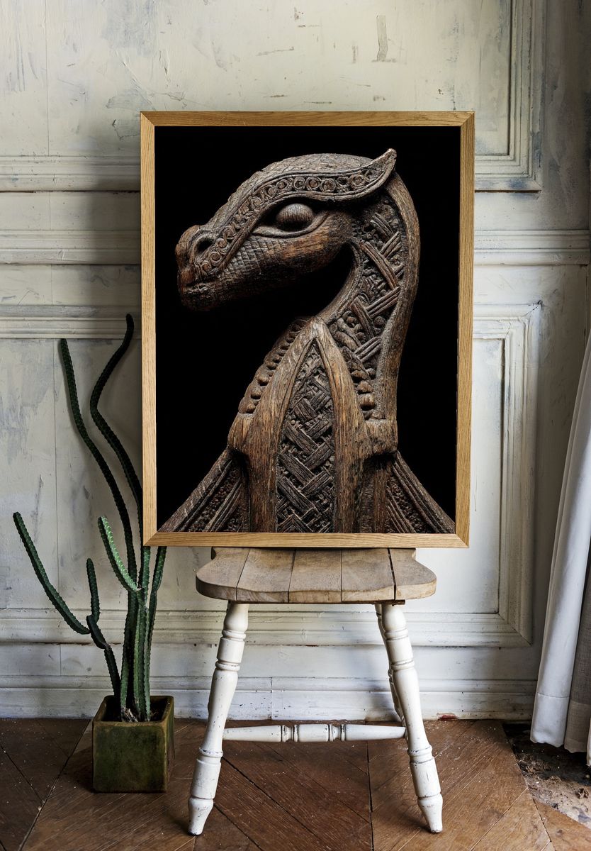 Carved Wooden Horse Sculpture Print. — room view 1
