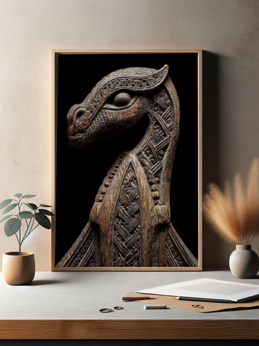 Carved Wooden Horse Sculpture Print. — room view 2