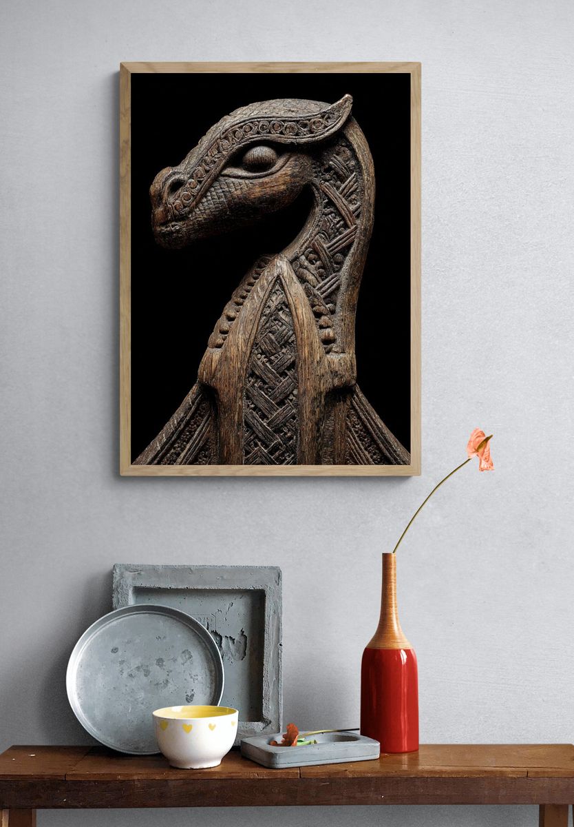 Carved Wooden Horse Sculpture Print. — room view 3
