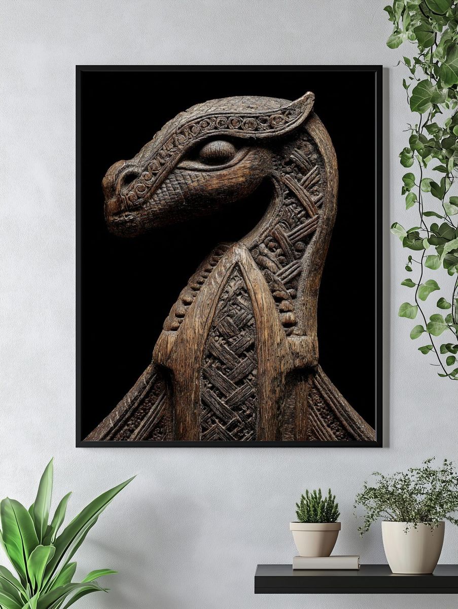 Carved Wooden Horse Sculpture Print. — room view 4