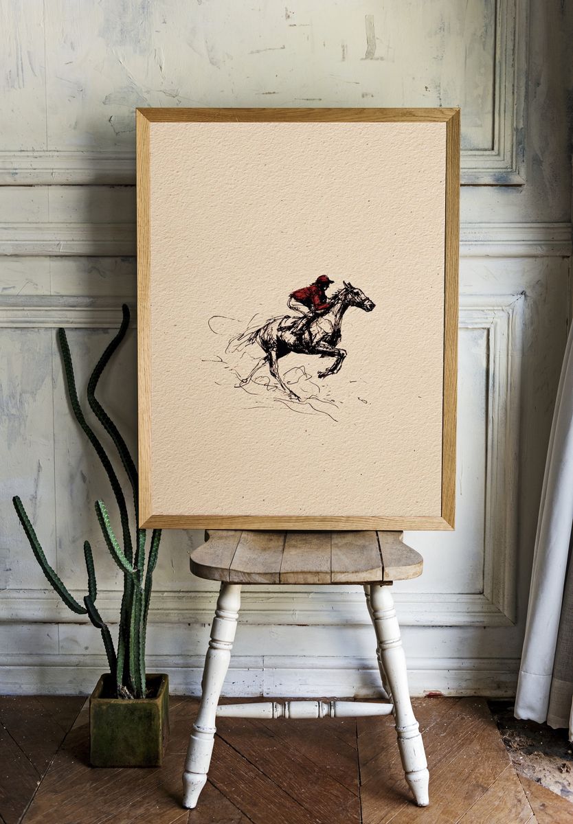 Horse Rider Sketch Print. — room view 1