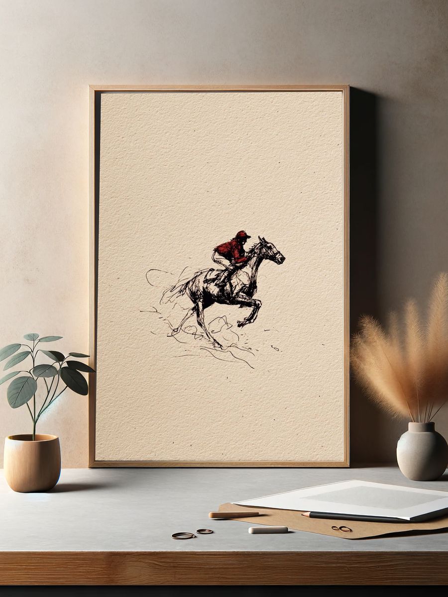 Horse Rider Sketch Print. — room view 2