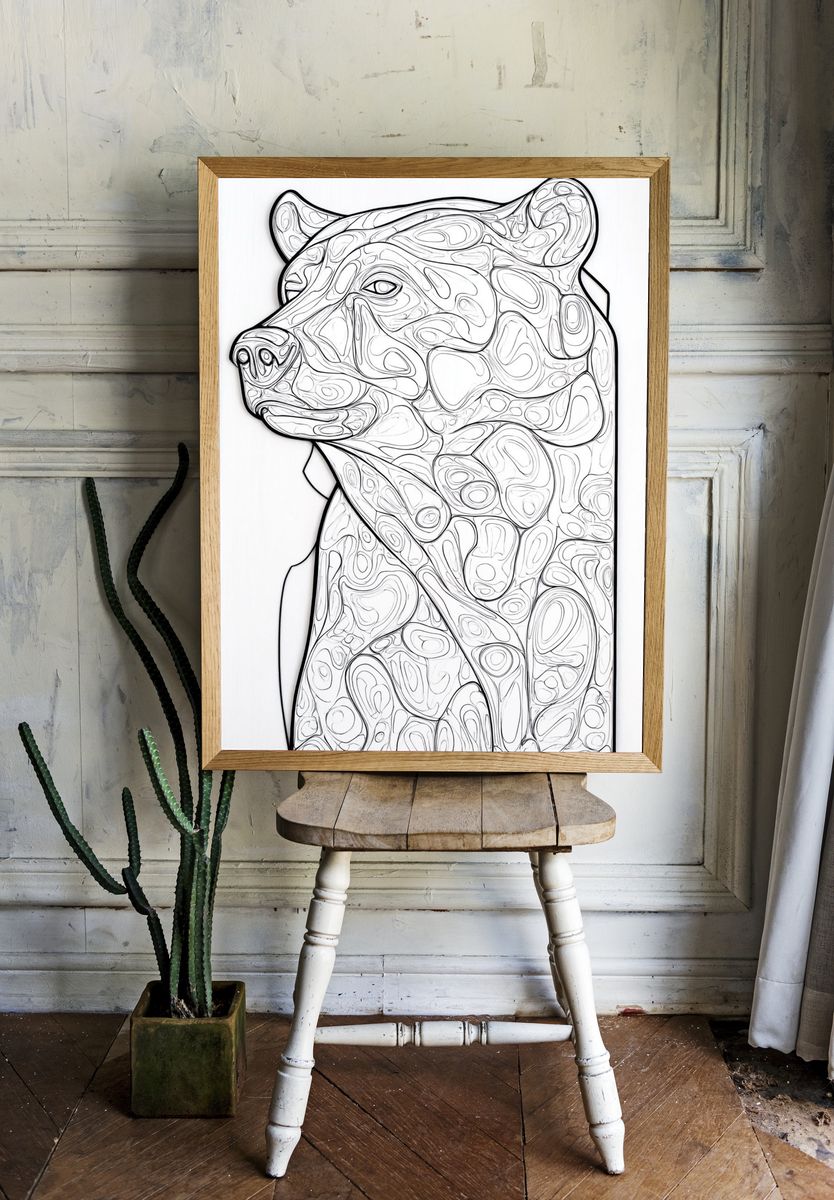 Abstract Bear Line Art Poster. — room view 1