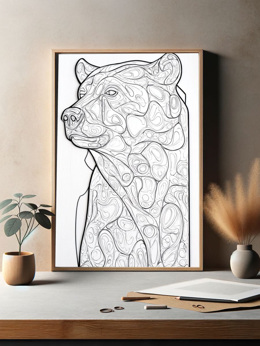 Abstract Bear Line Art Poster. — room view 2