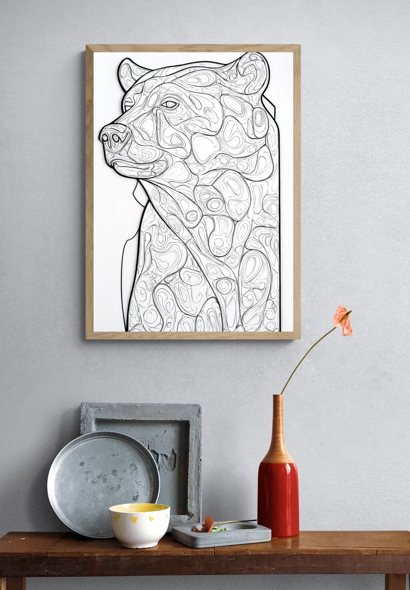 Abstract Bear Line Art Poster. — room view 3