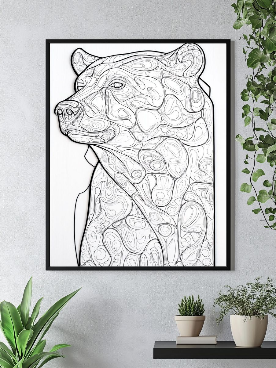 Abstract Bear Line Art Poster. — room view 4