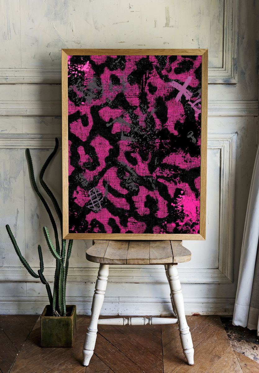 Pink Leopard Print Abstract Poster. — room view 1