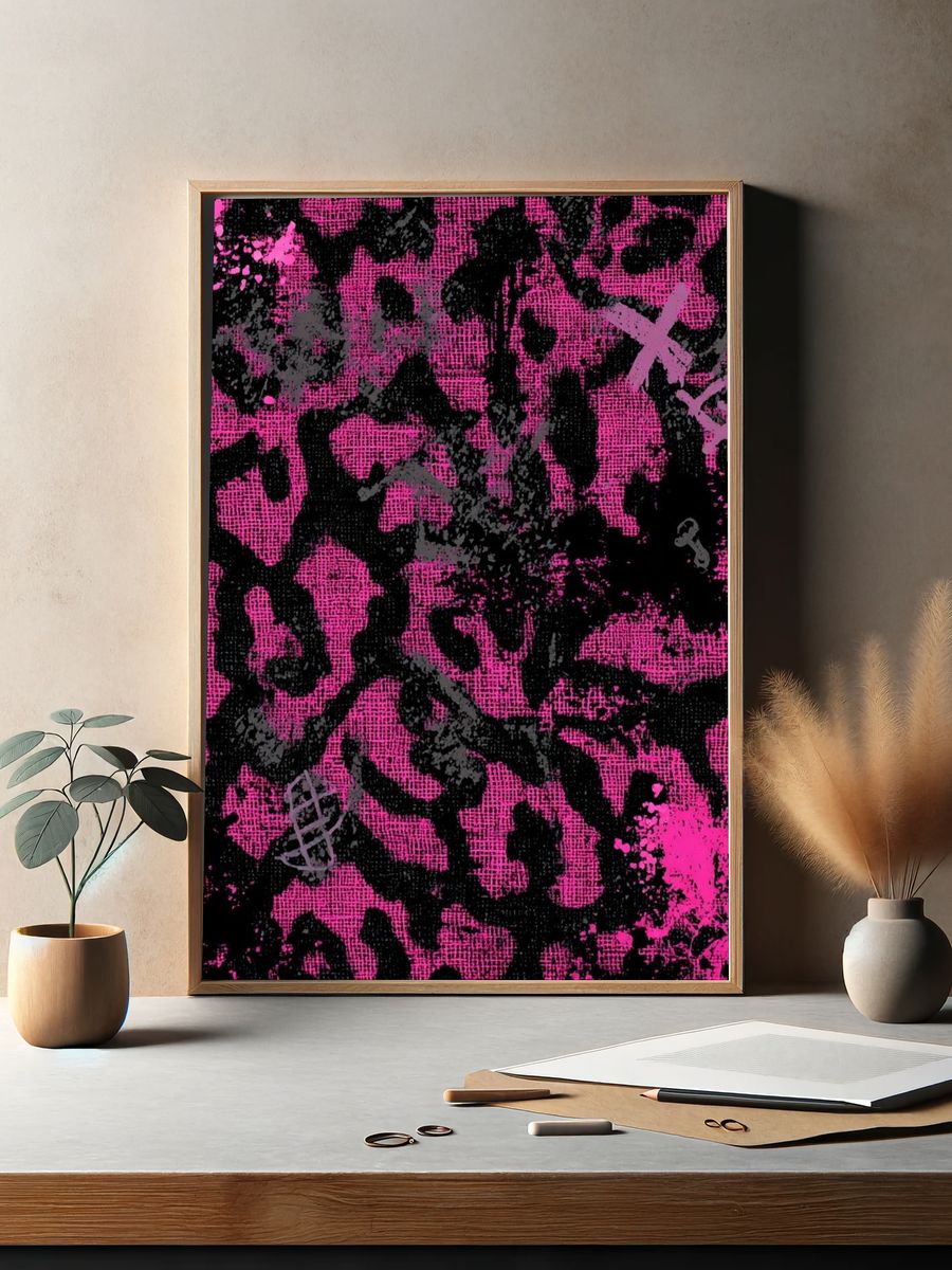 Pink Leopard Print Abstract Poster. — room view 2