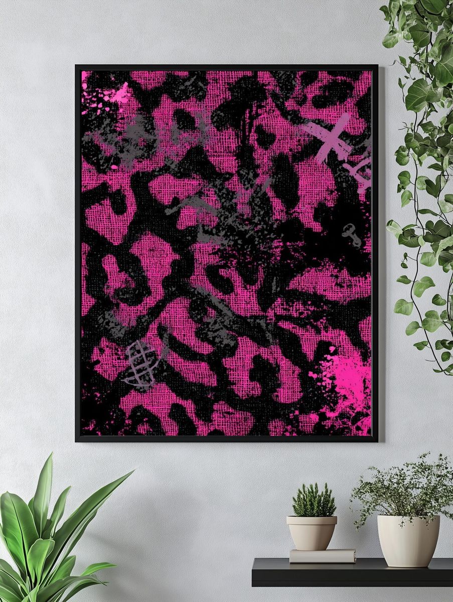 Pink Leopard Print Abstract Poster. — room view 4