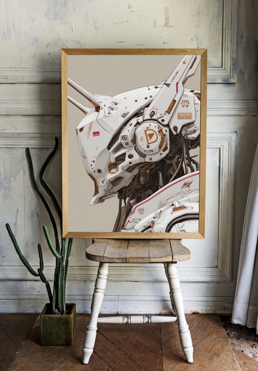 Mecha Wolf Head Illustration Poster. — room view 1