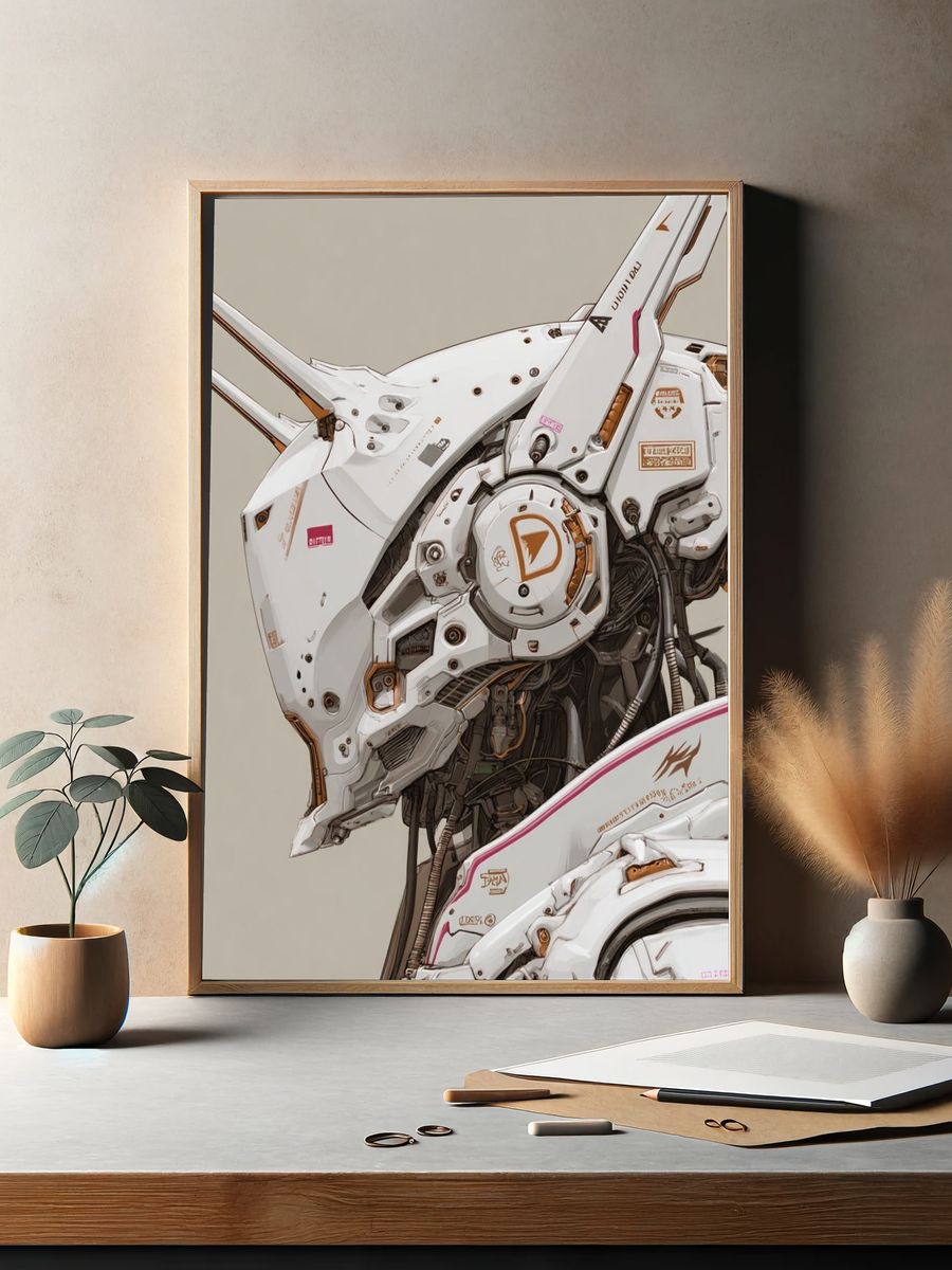 Mecha Wolf Head Illustration Poster. — room view 2