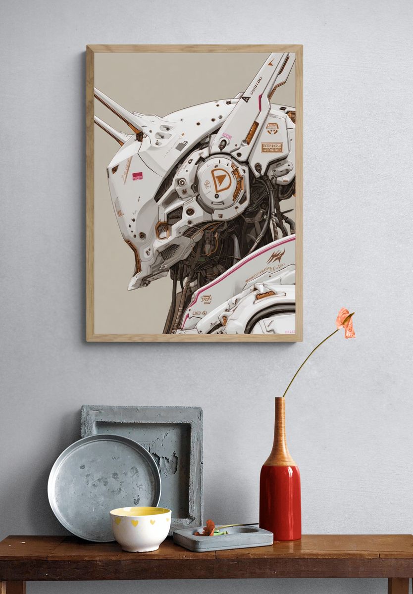 Mecha Wolf Head Illustration Poster. — room view 3