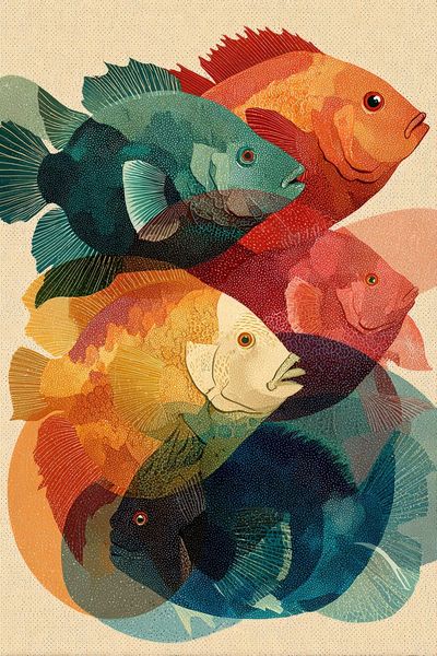 Colorful Fish Collage Illustration Poster. poster print