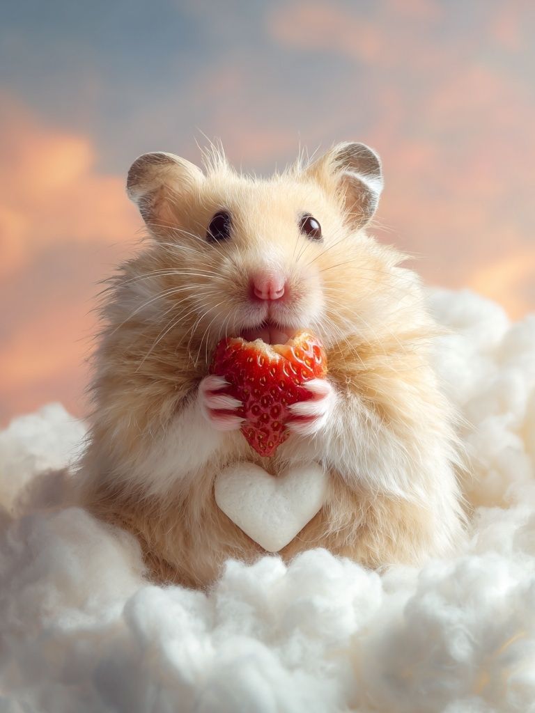 Hamster with Strawberry Heart Poster. poster — animals art